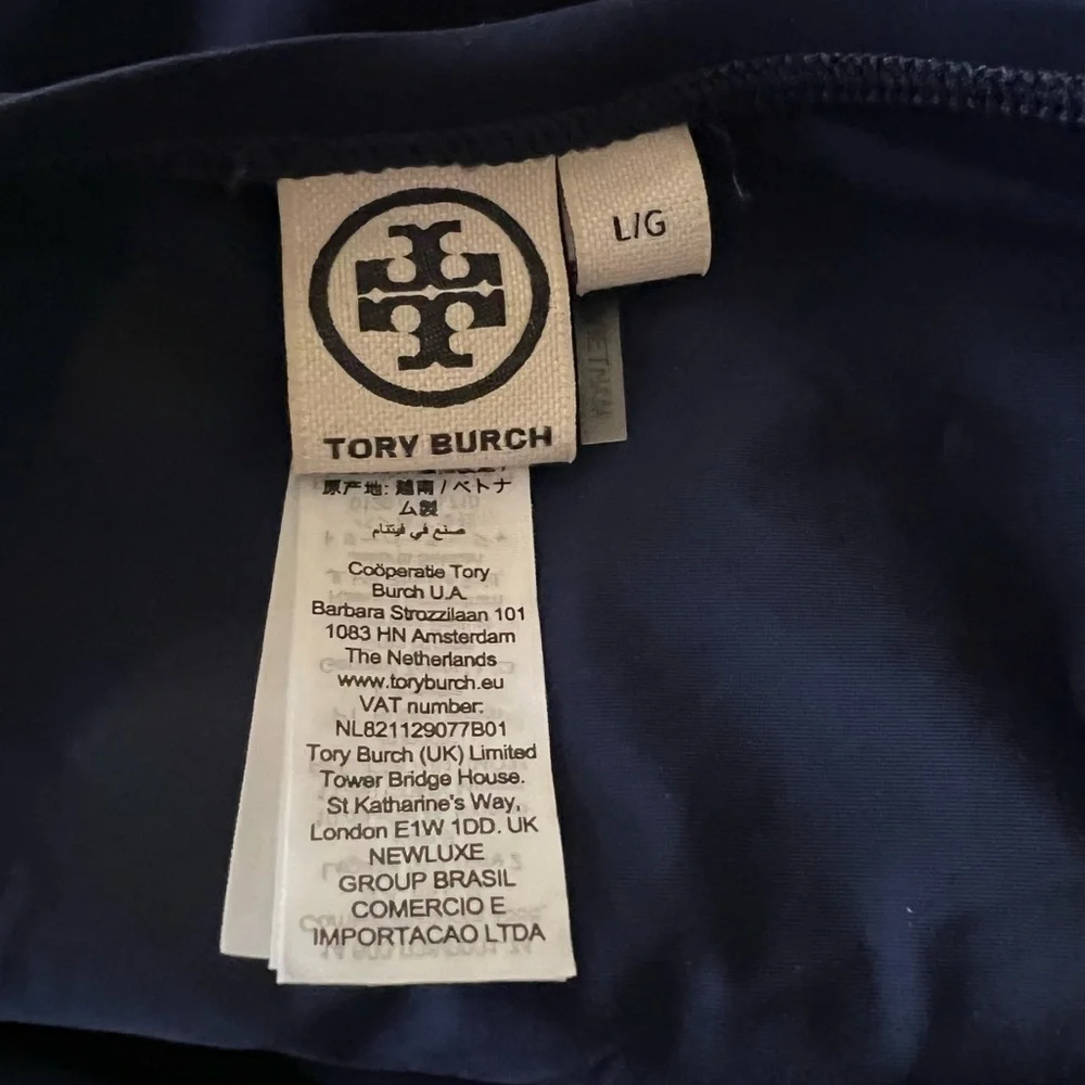 Tory Burch Solid Bandeau‎ Navy Blue U Ring One Piece Swimsuit Size L New